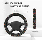 Wildflower Car Steering Wheel Cover + 2 Car Flower Cup Coasters | Anti-slip Universal Breathable 14 - 15-In For Women Wildflower Steering Wheel protection
