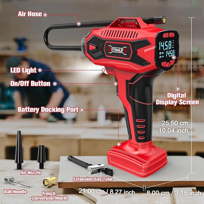 160PSI Cordless Tire Inflator Air Compressor Compatible with Milwauke 18V Battery, Portable Air Pump with Digital Pressure Gauge, Fast Inflation for Cars Motorcycles Bikes Balls (Tool Only)