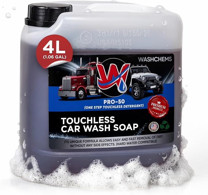 Pro 50 Touchless One Step Car Wash Detergent Soap Concentrate No Brushing, Commercial Grade Professional Auto Foam Cleaner Also Great for Trucks & Tractors