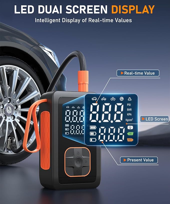 Tire Inflator Portable Air Compressor, 150PSI Cordless Air Pump with Digital Pressure Gauge, Air Pump with Cigarette Lighter Plug for Car, Motorcycle, Bicycle, Balls(Black)