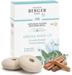 Car Diffuser Refill Set, Aroma Wake Up | Ginger Bergamot Eucalyptus Notes, 2 Ceramic Inserts, Fits Vent Clips, 4-Week Diffusion, Made in France