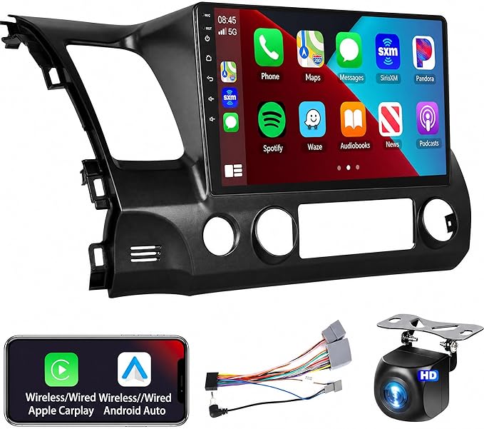Radio for Honda Civic 2006 2007 2008 2009 2010 2011 Car Stereo with Wireless CarPlay Android Auto 10.1 Inch 1080P Touchscreen 5G WiFi DSP EQ GPS Bluetooth RDS FM Camera 4Core 64G