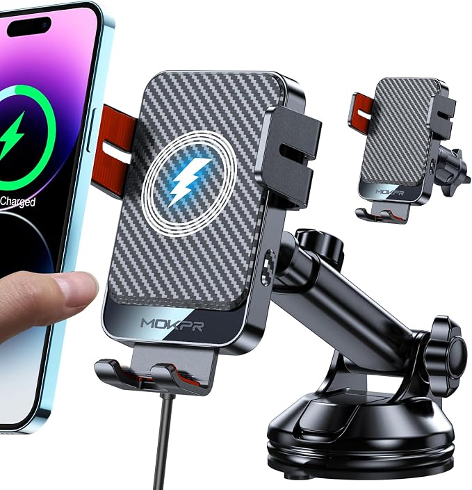 Wireless Car Charger, 15W Fast Charging Auto-Clamping Car Mount Hands-Free Car Charger Mount for Dash Windshield Air Vent Compatible with iPhone 16 15/14/13/12, Samsung S23/S22/S21,red