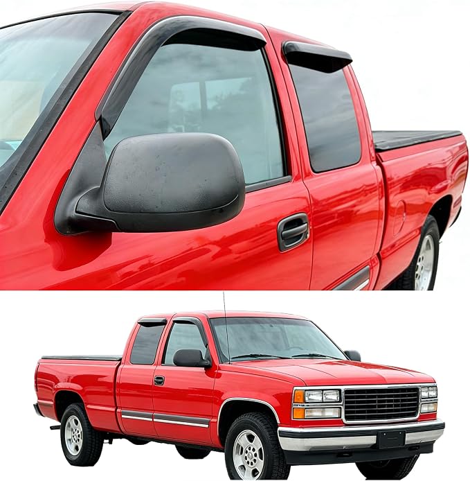 Window Visors Rain Guards for 1999-2006 Chevy Silverado & GMC Sierra 1500/2500/3500/2500HD Extended Cab,Black Window Deflectors,Weatherproof, Easy Installation,Sleek Design for Truck Protection