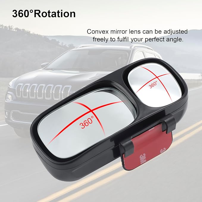 Blind Spot Mirror, Double Adjustable Mounted Blindspot Mirror HD Glass Wide Angle View, Universal, Left