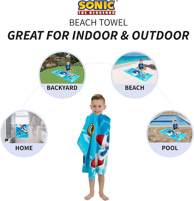 Sonic The Hedgehog Recycled Polyester Beach Towel, 58 in x 28 in, Ready to Run Pattern