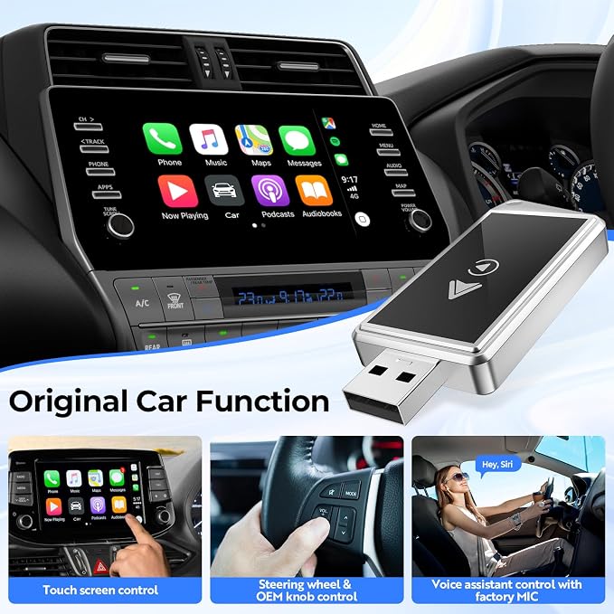 2-in-1 Wireless CarPlay & Android Auto Adapter | Converts Wired to Wireless, Plug & Play, Compatible with 2018+ Cars, Includes Lanyard, For iPhone and Android Phones