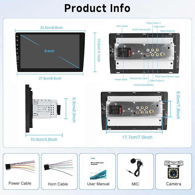 Single Din Car Stereo with Wireless Carplay & Android Auto-9 Inch IPS Touch Screen Radio with Bluetooth GPS, Mirror Link, FM Radio,SWC/USB/DSP+ Backup Camera