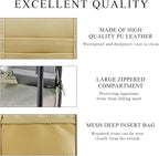 Car Sun Visor Organizer, Double Zipper Leather Visor Storage Pouch with Multi-Pocket, Sunglass Holder Storage Pocket with Elastic Band for Cars SUVs Trucks, Car Accessories (Beige)
