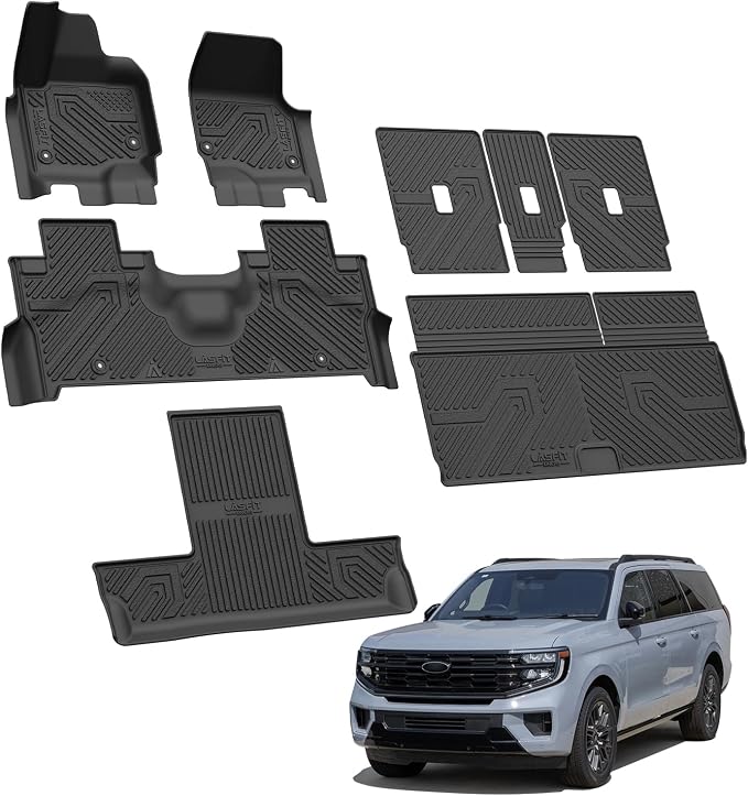 Floor Mat&Cargo Backrest Mat for Fit 7 Seats 2025 2026 2027 Ford Expedition Standard,Easy Clean 100% TPE All Weather TPE Custom Fit for SUV Car Liners, 1st& 2nd& 3rd& Cargo Liner, Black 5pcs