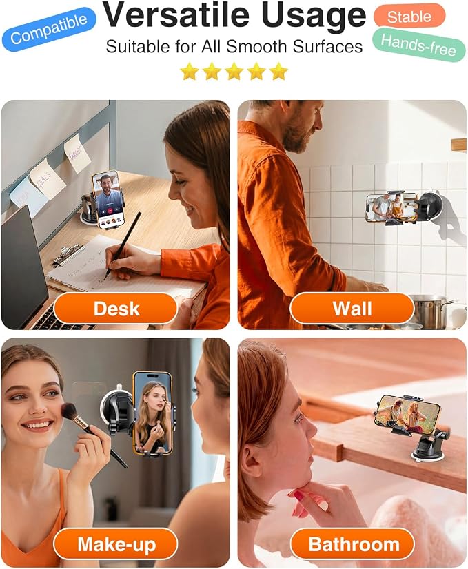 Car Phone Holder 2026 Ultimate Military-Grade Strongest Suction & Clip Windshield Dashboard【Newest Best Strongest】Cell Phone Shower & Wall Mounts for iPhone 17 Pro Max 16 15 14 13 Android