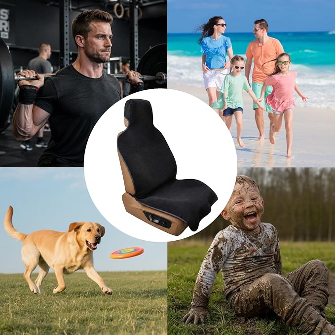 Car Seat Cover Towels Front Seats, Waterproof Sweat Car Seat Towel Protector After Gym Post Workout Athletic, SUV Truck Seat Towel Cover for Running Swimming Beach and Hiking (Black 2Pcs)