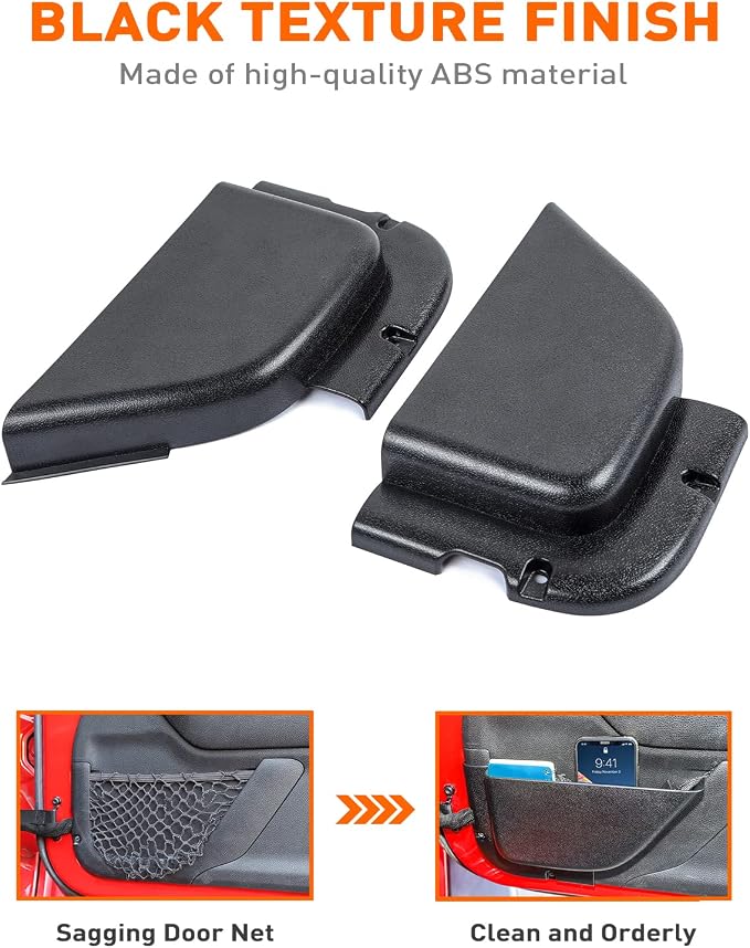 DP5 Front Door Storage Pockets Without Cup Holder, Side Insert Box Organizer for 2011-2018 Jeep Wrangler JK JKU 2/4 Door, Interior Expansion Accessories, Black, 2 PCS