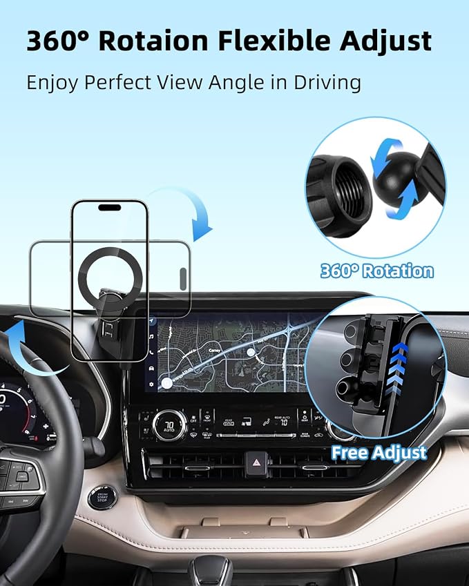 Car Phone Mount for 2020-2026 Toyota Highlander 8-inch Screen Accessories | L/LE/Hybrid XLE Magnetic Cell Phone Holder with Magsafe 360° Rotation Hands-Free Not Affect Air Vent (Not fit 12.3 inch)