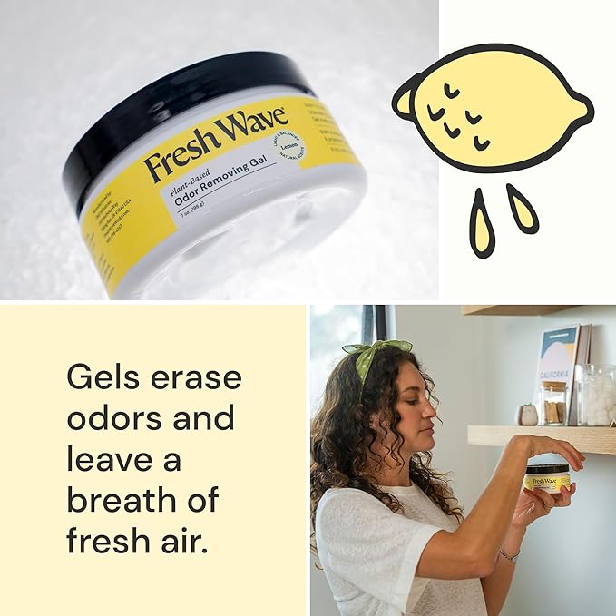 Lemon Odor Removing Gel, 7 oz., Pack of 3 - Safer Odor Absorbers for Home, Natural Plant-Based Odor Eliminator, Every 7 oz. lasts 15-30 Days, For Cooking, Trash & Pets