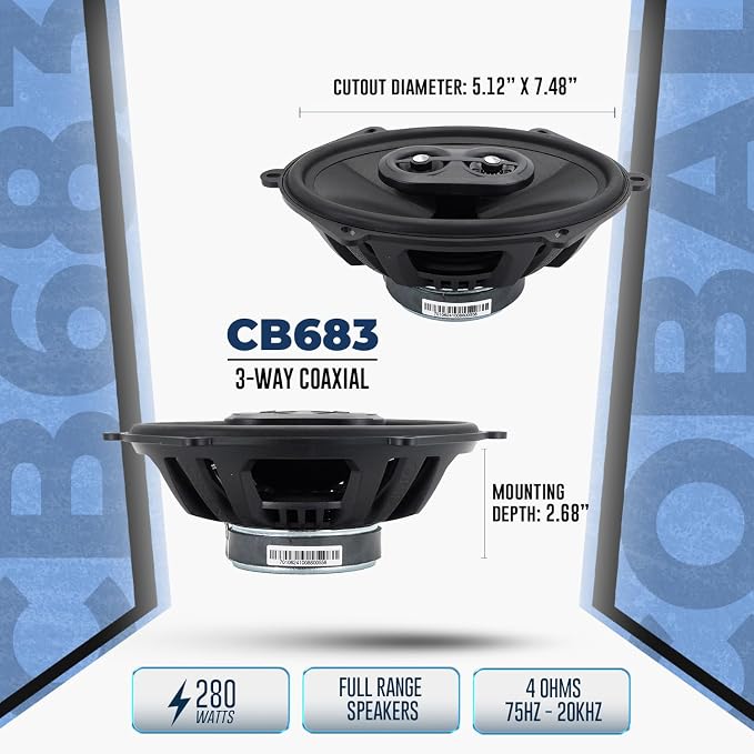 ORION Cobalt Series CB683 6x8” 3-Way Coaxial Car Speakers, 280W, 4 Ohms, Full Range, Enhanced Bass, Polypropylene Cone & Butyl Rubber Surround, Easy Install (Pair)