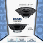 ORION Cobalt Series CB683 6x8” 3-Way Coaxial Car Speakers, 280W, 4 Ohms, Full Range, Enhanced Bass, Polypropylene Cone & Butyl Rubber Surround, Easy Install (Pair)
