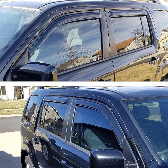 Side Window Vent Deflector Visor Rain Guard fit for 2009-2015 Honda Pilot,4pcs Outside Mount Tape-on Shatterproof Dark Smoke Window Shades 94084