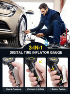 Digital Tire Inflator with Pressure Gauge, 200 PSI, Heavy Duty Air Compressor Accessories, with Rubber Hose Lock on Air Chuck and Quick Connect Coupler, Comes with a Portable Carrying Box
