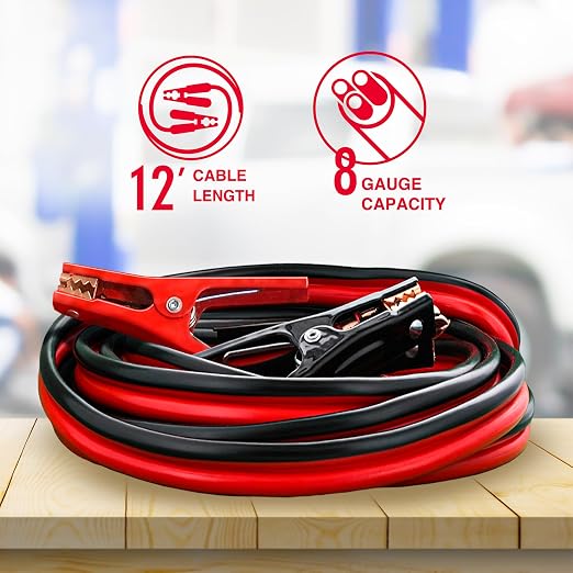 Jumper Cables for Car & Reflective Safety Vest Kit, 12-Foot 8-Guage Heavy Duty Jumper Cables to Jump Star Dead Batteries in Cars Trucks & SUVs, Automotive Booster, Professional Vehicle Safety Kit