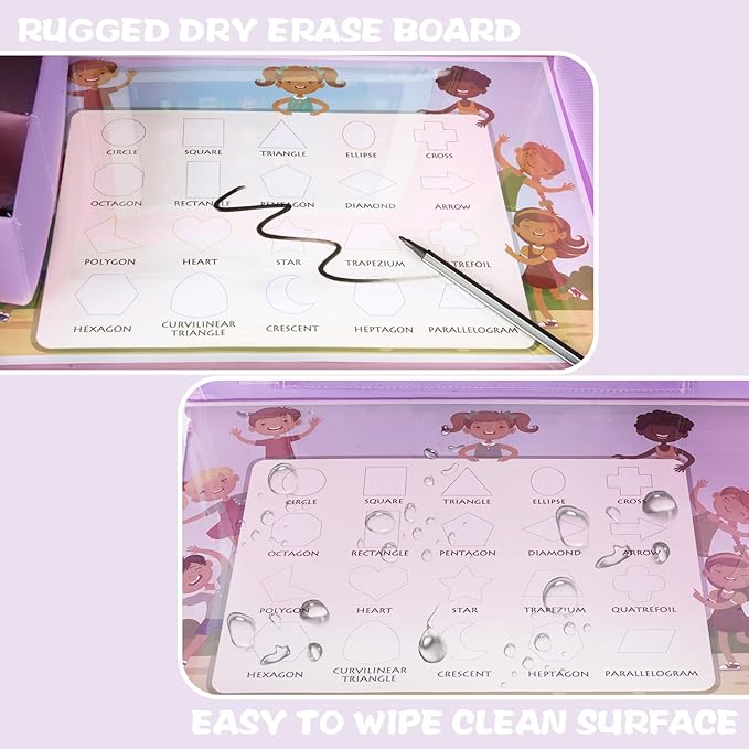 Kids Travel Tray for Car Seat, Road Trip Essentials Kids Lap Tray | Toddler Gift for Girl Activities with Dry Erase Board, No-Drop iPad Holder Stand, Cup Holder & Adjustable Strap, Purple