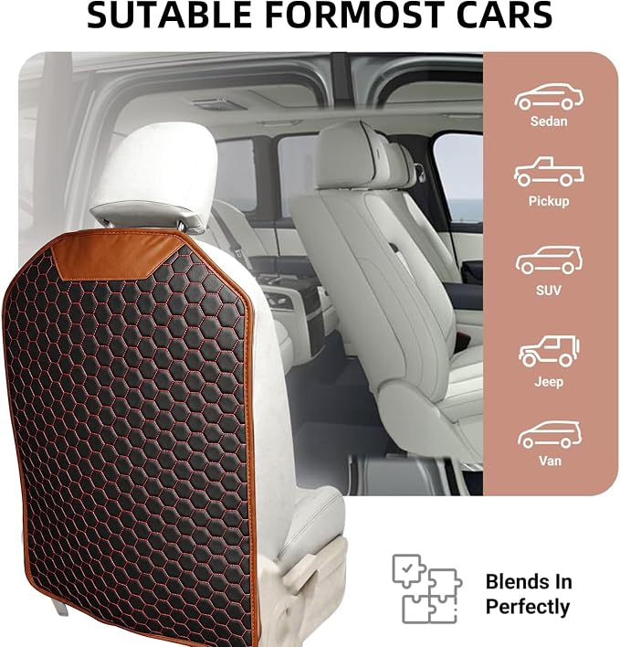 Car Back Seat Protector for Kids' Feet, Waterproof Kick Mat Seat Back Cover, Durable 600D Oxford & Faux Leather Car Seat Back Protector, Easy Clean Universal Fit for Cars SUVs Vans, Red, 1 Pack