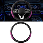 Car Steering Wheel Cover, 15 inch Carbon Fiber Microfiber Anti-Slip Breathable PU Leather Elastic Steering Wheel Protector, Car Interior Accessories for Most Cars (AD-Purple)