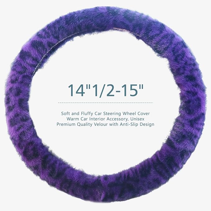 Purple Leopard Cheetah Steering Wheel Cover for Women Girls, Anti-Slip High Elastic Breathable Car Steering Wheel Cover, Universal 15 Inch Fit for Cars, Auto, SUVs
