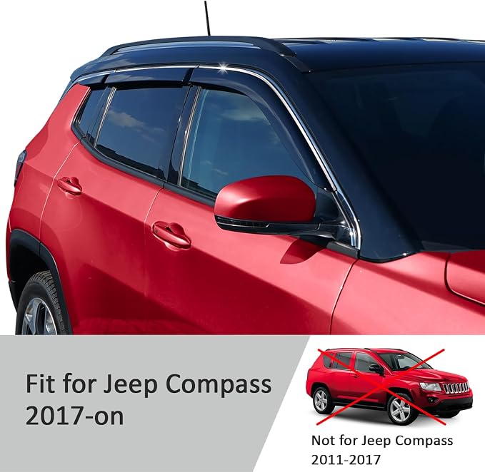 Voron Glass Chrome Trim Tape-on Extra Durable Rain Guards for Jeep Compass 2017-2026, Window Deflectors, Vent Window Visors, 6 Pieces - 100920
