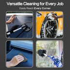 Windshield Cleaner Tool 22.5" L - Car Interior&Exterior Window Cleaning Kit with Extendable Handle&4 Microfiber Pads and Thick Large Wash Sponge, Auto Glass Wiper Brush Kit for Cars Home (7pcs Grey)