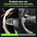 Mandark Car Steering Wheel Cover, Suede Sport Vehicle Steer Wheel Protector Fitting 15 Inch, Non-Slip Comfortable Automotive Interior Decoration Accessories, Universal for Most Cars (Light Yellow)