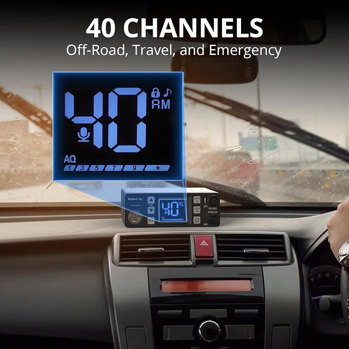 CB-606 CB Radio, 40 Channel Mobile CB Radio with AM/FM/PA Modes, 2.2’’ LCD Screen, Instant Channel 9/19, VOX, Roger Beep, TOT, ASQ/SQ, for Off-Road Adventure