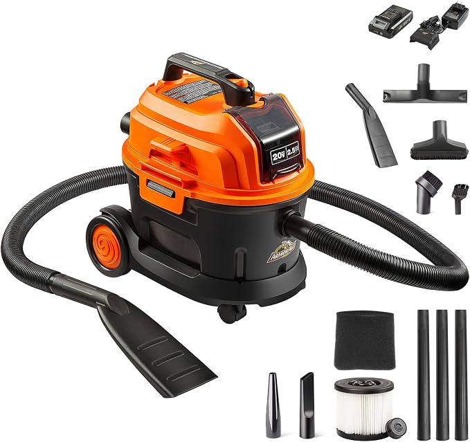 2.5 Gallon Max 20V Cordless Wet/Dry Shop Vacuum – DAA202W 0901 | Cordless Convenience, Powerful Wet/Dry Cleanup, Built for Auto Detailing, Portable Everyday Cleaning, Grab-and-Go Design