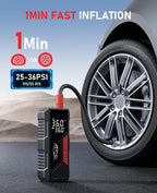 Dual Power Tire Inflator Portable Air Compressor, 12V DC & Battery Air Pump | 150PSI, Cordless, Pressure Gauge, Auto Shutoff, LED Light, One-Click Start, for Car, Motorcycle, Bike, Sports Ball