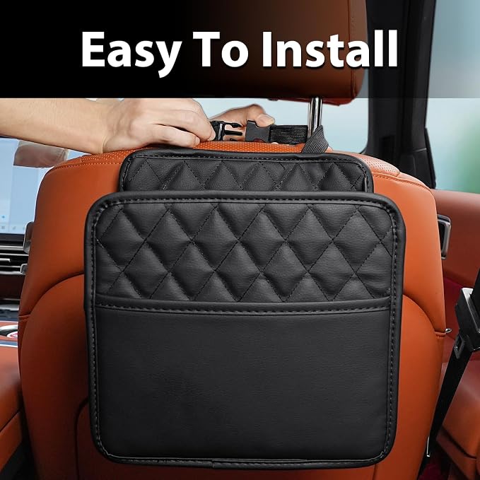 2Pack Car Seat Back Organizer, Waterproof Car Backseat Organizer with Cup Holders Large Capacity Hanging Car Storage Bag for Phones Documents Cups Bottle Travel Compatible with Most Vehicles