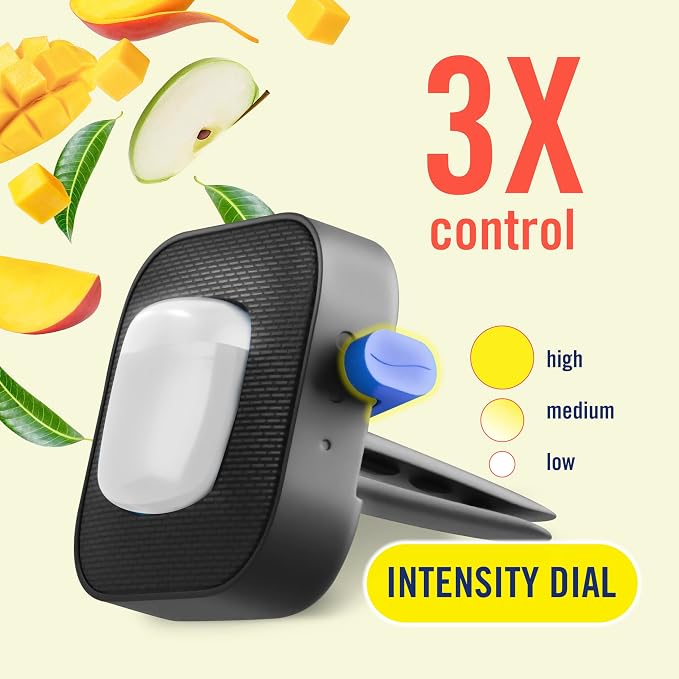 Car Air Freshener Vent Clip Multipack Mango Splash Scent, Long Lasting Smell Fighter for Strong Odors Car Clip Automotive Vent Air Freshener 4 Count
