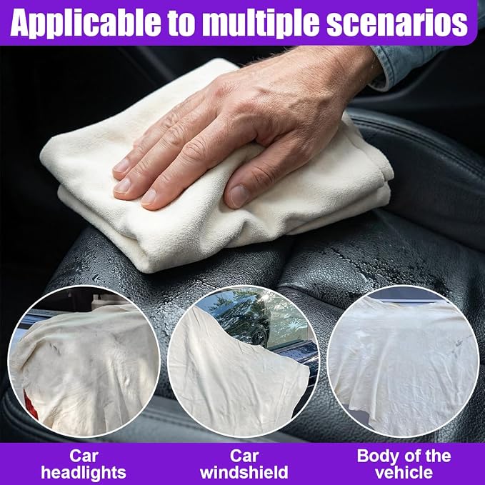 2PCS Shammy Cloth for Car Drying, 26'' x 18'' Absorbent No Lint No Streak Car Wash Cloths, Soft Scratch Proof Reusable Automotive Detailing Chamois Towel for Cars, SUVs, Trucks (Beige)
