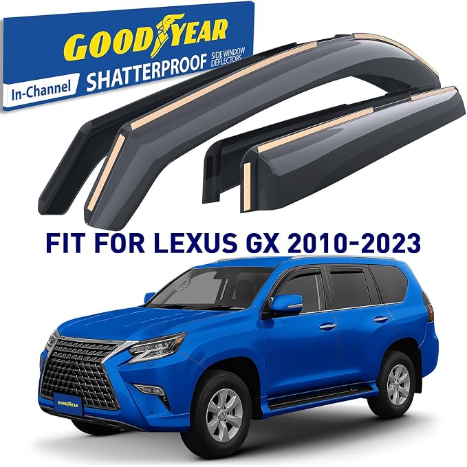 Goodyear Shatterproof in-Channel Window Deflectors for Lexus GX 2010-2023, Rain Guards, Window Visors for Cars, Vent Deflector, Car Accessories, 4 pcs - GY008144