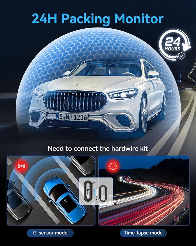 Dash Cam Front and Rear Inside, 3 Channel 4K+1080P Dash Camera for Cars, Free 32GB Card Included, App Control, 2” IPS Screen, G-Sensor, Loop Recording, Night Vision, 170°Wide Angle, Parking Monitor