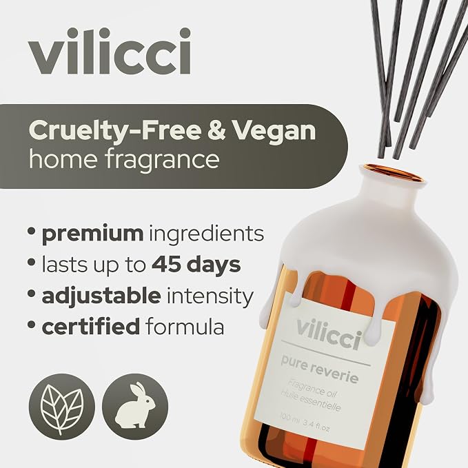 Reed Diffuser, Pure Reverie Scent, Strong Home Air Freshener, Long-Lasting Aroma Diffuser for Home and Office Decor, Vegan, Cruelty-Free Oil Ingredients, 3.4 oz (100ml)