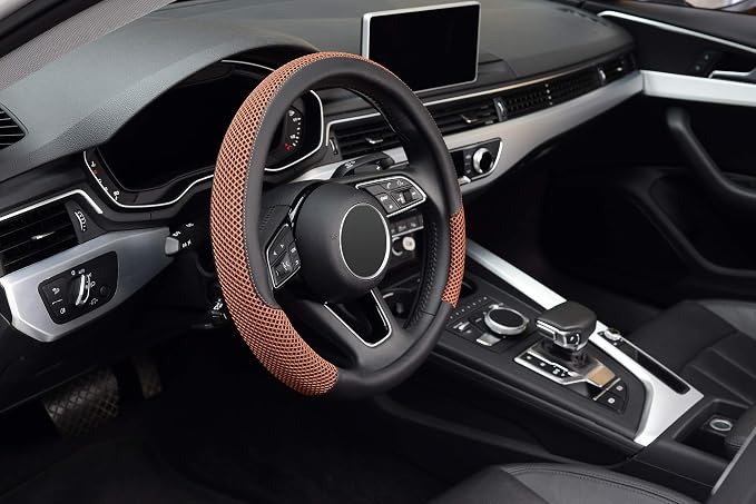 Steering Wheel Cover, Universal 15 inch, Microfiber Leather Viscose, Breathable, Anti-Slip,Warm in Winter and Cool in Summer, Black&Brown