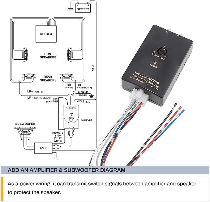 NuIth Add Amp Amplifier Subwoofer Interface Kit Fit for 2014-2021 GM Vehicles Chevy Silverado Camaro Yukon on Factory OEM Radio Stereo System 2-Channel RCA line Output Converter