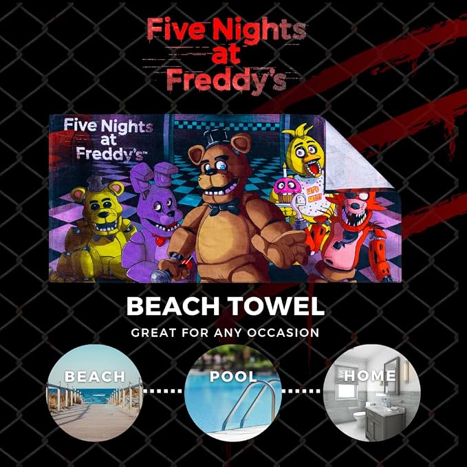 Kids Super Soft Cotton Beach Towel, 58 in x 28 in, Five Nights At Freddy's