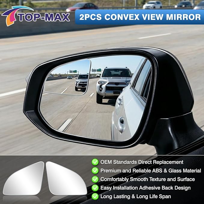 Convex Stick On Blind Spot Mirrors for Toyota RAV4 2013-2025 Corolla Cross 4Runner Tacoma Highlander - Custom Fitted Side Mirror Upgrade for Wider View & Driving Security - (Left & Right)