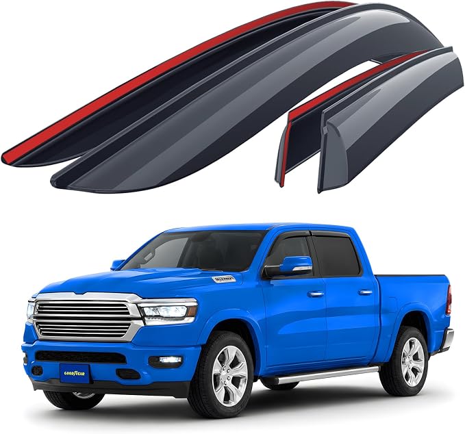 Goodyear Shatterproof Window Deflectors for Dodge Ram 1500 2019-2026 Crew Cab, Tape-on Rain Guards, Window Visors, Vent Deflector Visor, Car Accessories, 4 pcs. - GY008878