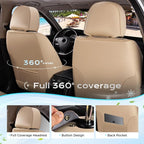 Coverado Seat Covers Full Set, 5 Seats Universal Seat Covers for Cars, Beige Car Seat Covers Front Seats Back Seat Cover, Breathable Car Seat Cushion, Leather Seat Cover Seat Protector Fit Most Cars