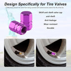 Aluminum Tire Stem Valve Caps Wheel Valve Covers Car Dustproof Tire Cap Cover Accessories, Universal for SUV, Car, Bike and Motorcycle，Hexagon Shape (4PCS Purple)