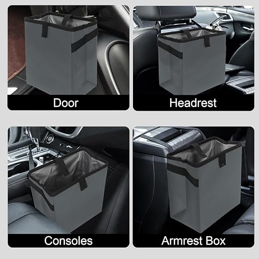 Car Trash Can, Leak-Proof Waterproof Trash Bin Collapsible Portable Auto Garbage Bag Large Capacity Trashcan Storage Bag Multipurpose Car Organizer Hanging (Gray)