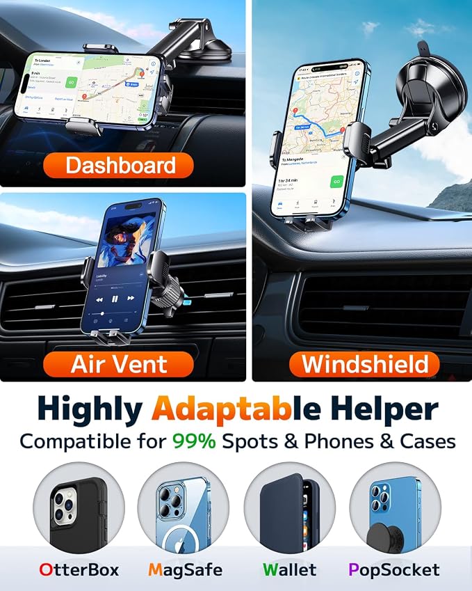 Phone Holders for Your Car Cell Phone Mount for Car Mount Windshield Dashboard Air Vent Universal Hands Free Automobile Cell Phone Holder Fit for iPhone Smartphone Camera Mounts
