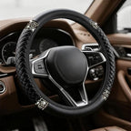 Bling Soft Leather Steering Wheel Cover, Steering Wheel Protector, 15 Inch Rhinestones Car Elastic Protector with Crystal Diamond for Women Girls, Car Accessory for Vehicles (Black)